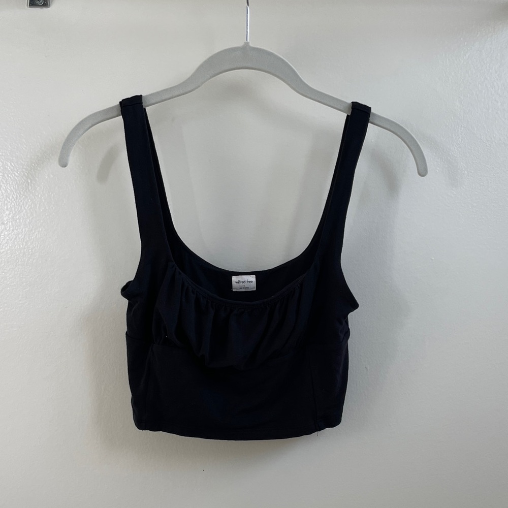 Wilfred Free Orbit Square Neck Crop Tank Top in Black